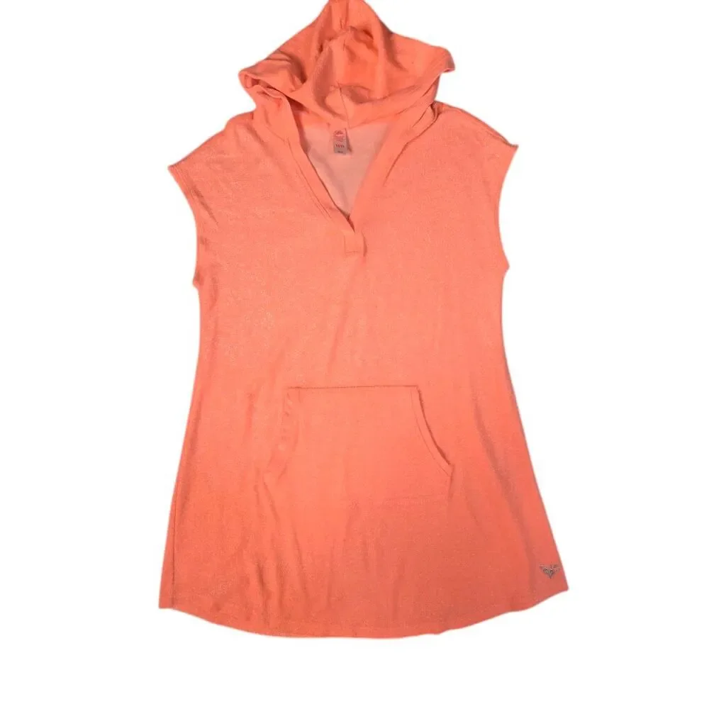 Justice Hooded‎ Swim Coverup Dress Kids 12/14 Coral Pink Shimmer Beach Sporty